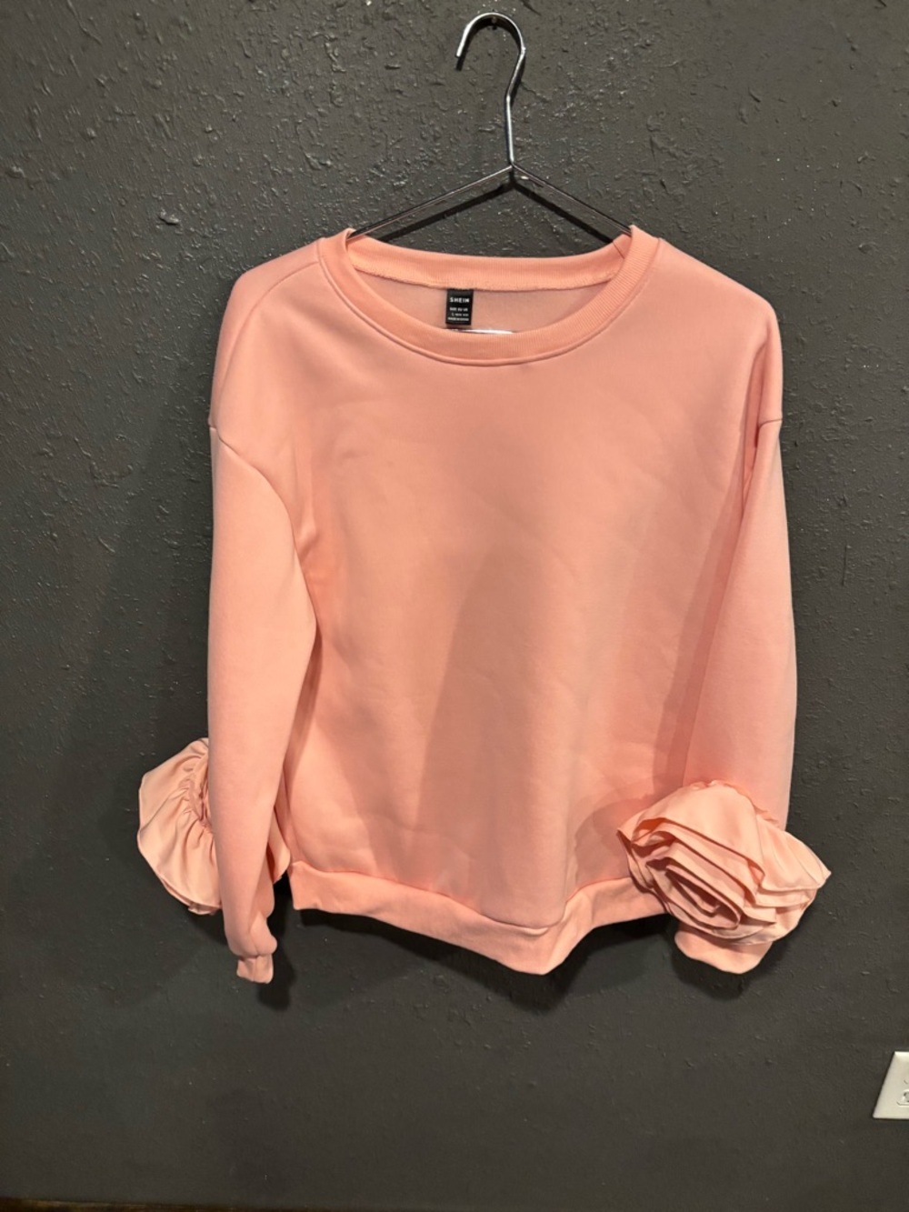 SHEIN Peach Ruffle Sleeve Sweatshirt